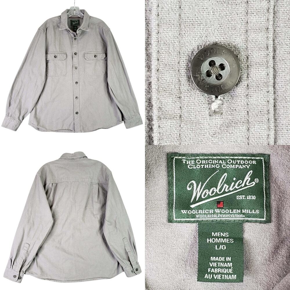 Woolrich Shirt Chamois Pocket Mens Size Large L Long Sleeve Button Down Gray